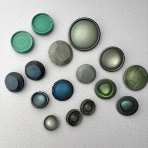 Vintage‎ Green & Blue Shank Button Lot 16Pc  Art Deco Geometric Mixed Sizes